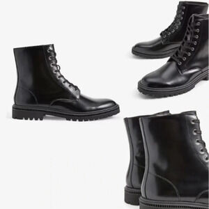 New! Express men’s Black patent Leather lace-up Combat Boots Size 12